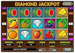 Jogo Slot: Diamond Jackpot - Neste jogo com aquele design todo tropical e suas riquezas, você pode ser o sortudo que vai levar o acumulado. Este jogo possui cinco linhas que recebem até apostas de dez para cada.