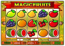 Jogo Slot: Magic Fruits - Magic Fruits com sua salada de frutas pode ser a máquina que vai te fazer levar vários prêmios. Possui cinco linhas e por jogada pode ser apostado até dez créditos para cada.