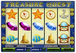 Jogo Slot: Treasure Quest - No clima de busca ao tesouro, está aí outra máquina que pode ser a sorte diante de ti. Faça suas jogadas e leve esse tesouro pra casa! Contendo cinco linhas, você pode fazer ate 10 apostas.